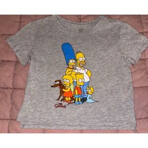 The Simpsons Womens Gray Cropped Baby Tee Graphic Y2K Cartoon Family Shirt,  L